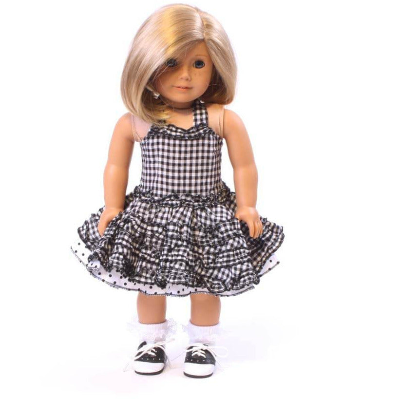 Ruffled Checked Black and White Dress