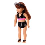Black & White Polka-Dot Swimsuit w/ Pink Skirt