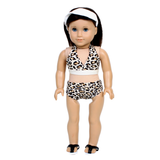 Leopard Print Swimsuit w/ Ivory Skirt & Visor