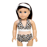 Leopard Print Swimsuit w/ Ivory Skirt & Visor