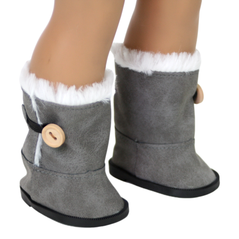 Gray Ewe Boots with Button and Fur