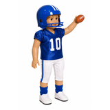 18-inch doll in a blue football uniform holding a football