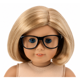 18" Doll wearing Black plastic-framed glasses with zebra-striped temples.