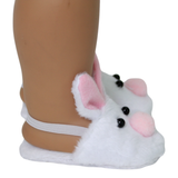 18" Doll Bunny Slippers looking at them from the side
