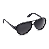 Black sunglasses with dark lenses on a white background