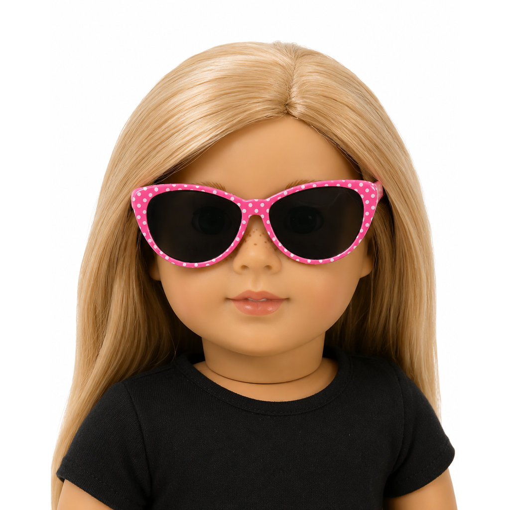 Hot Pink sunglasses with white polka dots accessory for 18-inch doll.