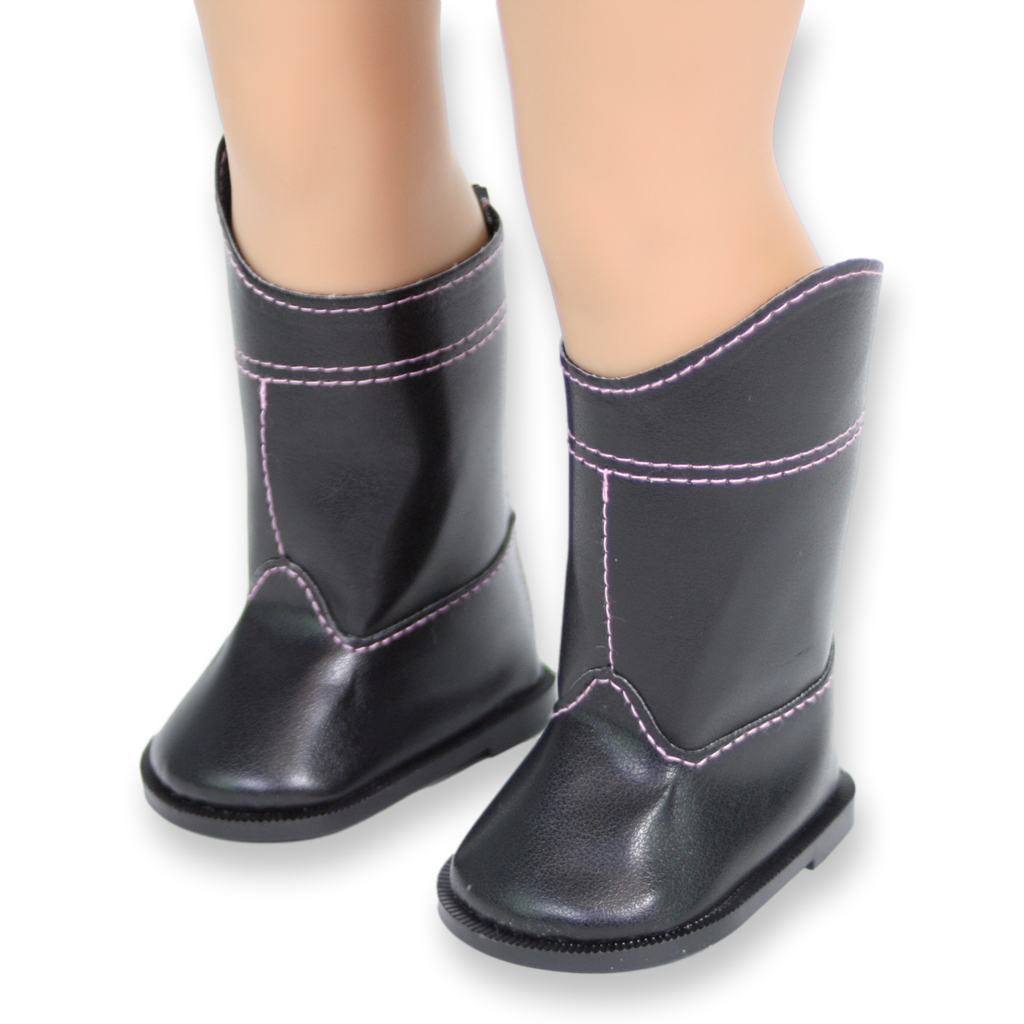 Black Boots with Pink Stitching