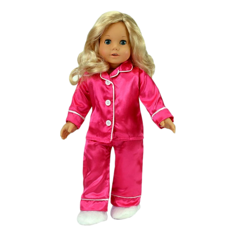 Hot Pink Satin Pajamas with Slippers