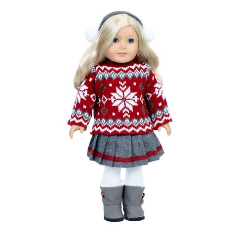 Red Snowflake Sweater and Skirt Set