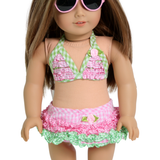 Pink and Green Ruffled Swimsuit